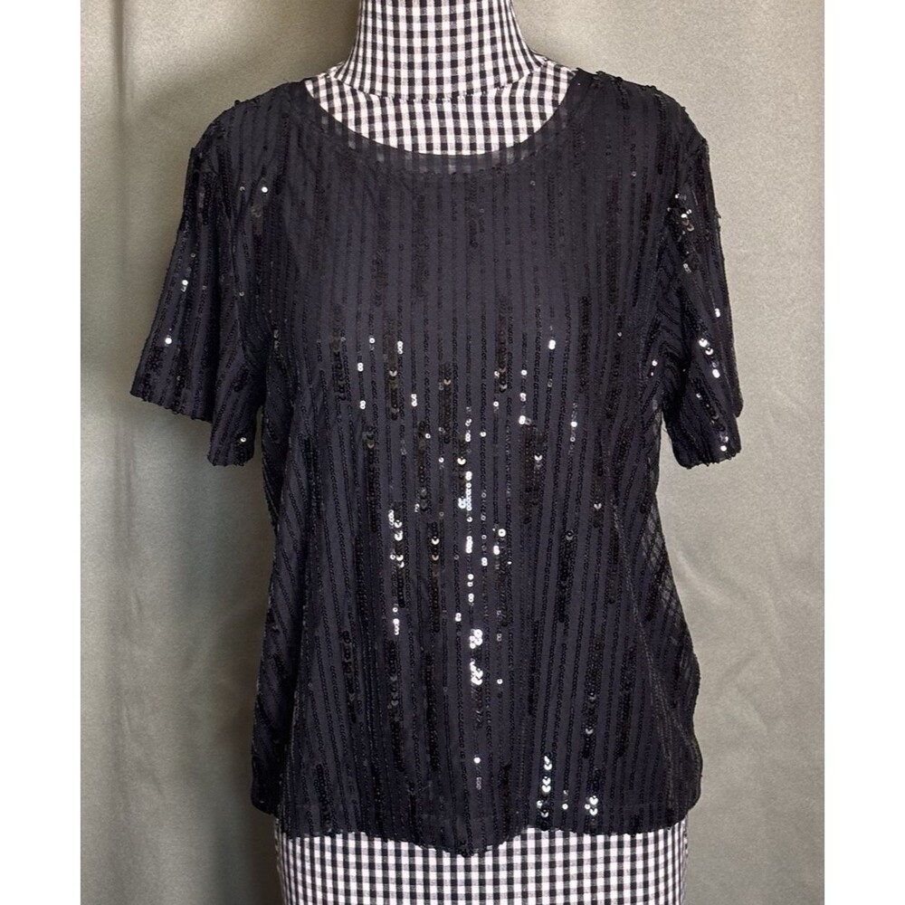 Sanctuary Women's XS Black Sequin Short Sleeve Tee Blouse Top NWT $79
